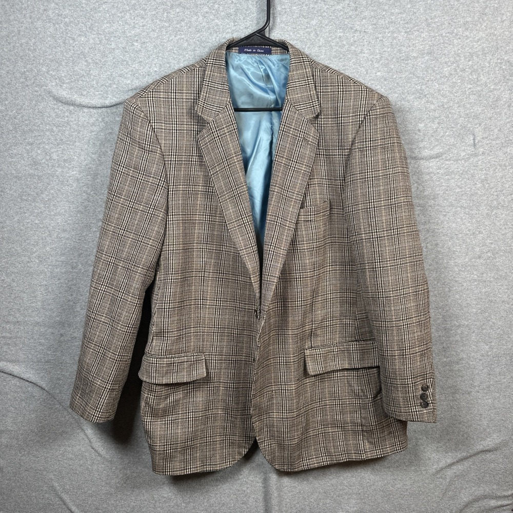 Alan Flusser Blazer Sport Coat Jacket 44R Mens Multicolor Plaid Lambswool 2 Btn
